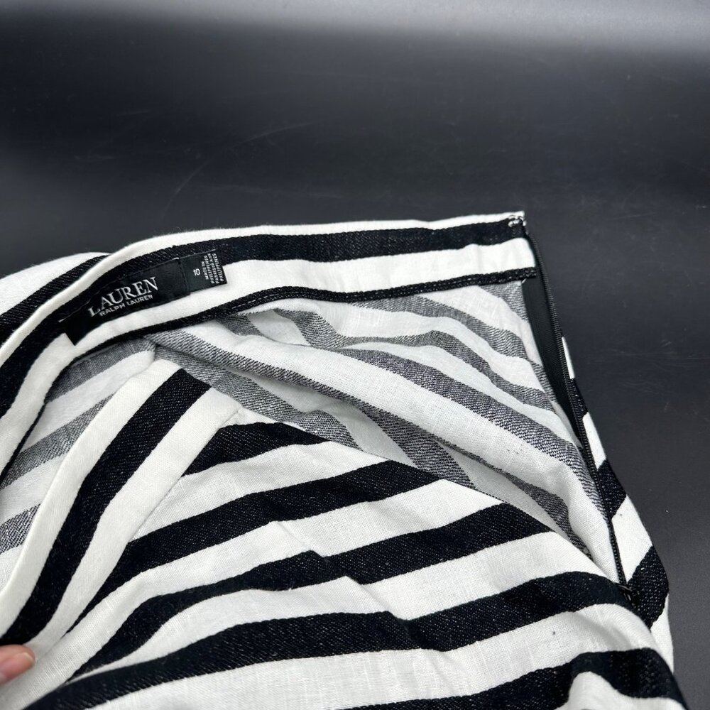 Lauren Ralph Lauren Black White Striped Swing Skirt Womens Size 10 A Line - Picture 6 of 7